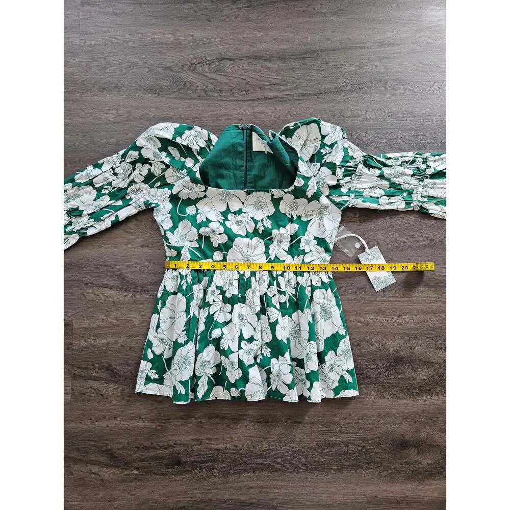 Tuckernuck Hyacinth House Green Floral Clemons Blouse NWT Size X-Small